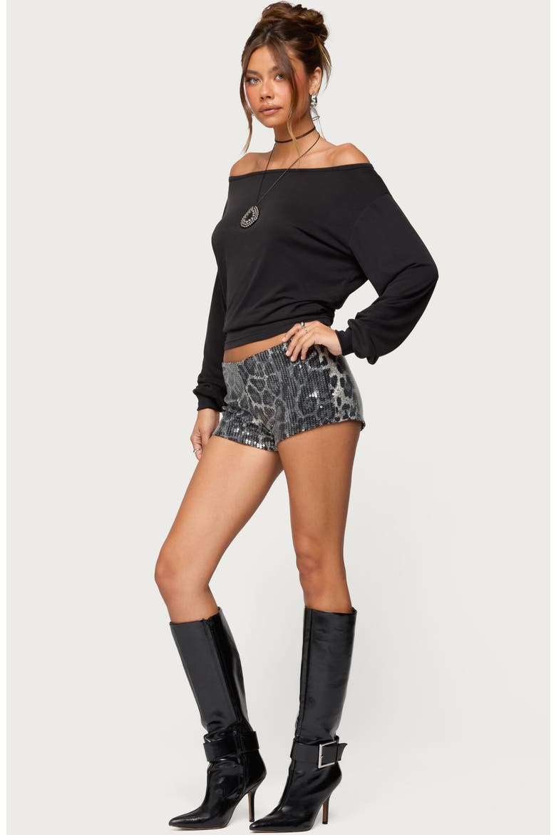 Sequin Leopard Print Microshorts, Alternate, color, BLACK