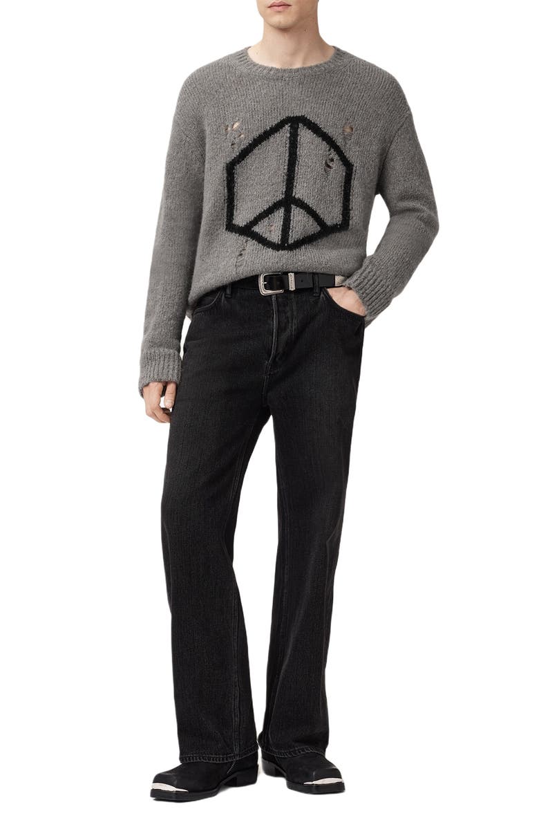 AllSaints Message Wool Blend Crewneck Sweater, Alternate, color, Gunmetal Grey