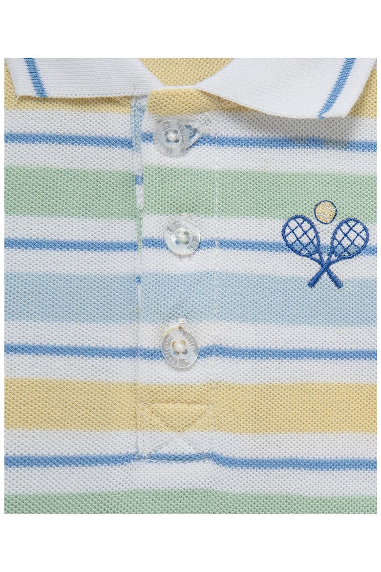 Stripe Cotton Polo Romper & Hat Set, Alternate, color, BLUE MULTI STRIPE
