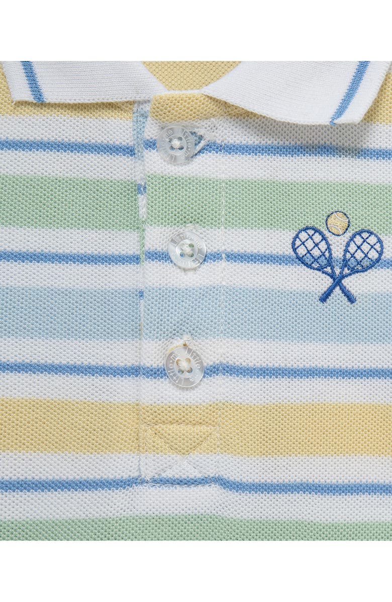 Little Me Stripe Cotton Polo Romper & Hat Set, Alternate, color, Blue Multi Stripe