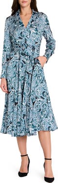 Tahari ASL Tie Belt Matte Satin Shirtdress