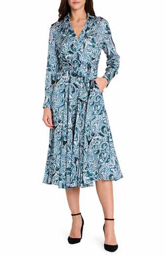 Tahari ASL Tie Belt Matte Satin Shirtdress