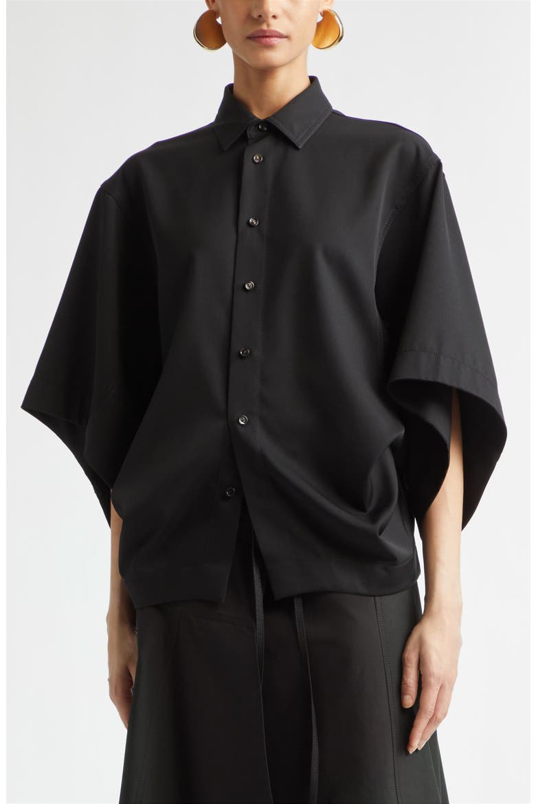 Wool Twill Button-Up Shirt, Main, color, 1010 DOUBLE BLACK