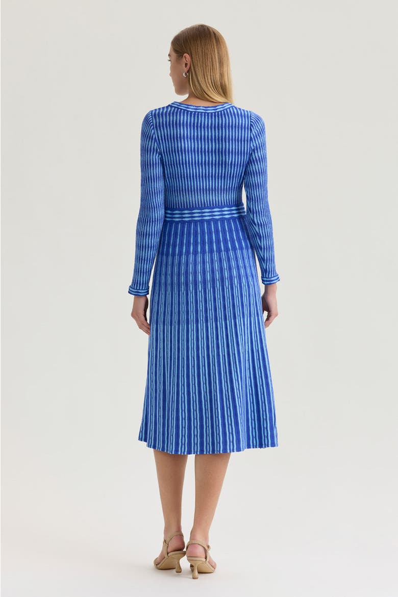 Linear Pointelle Lined Tonal Soft Knit Fit-N-Flare Midi Dress, Alternate, color, Sapphire Sea/Serene