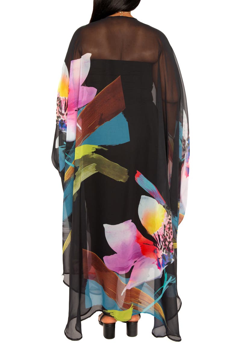 Floral Robe with Wristband, Alternate, color, BLACK MULTI