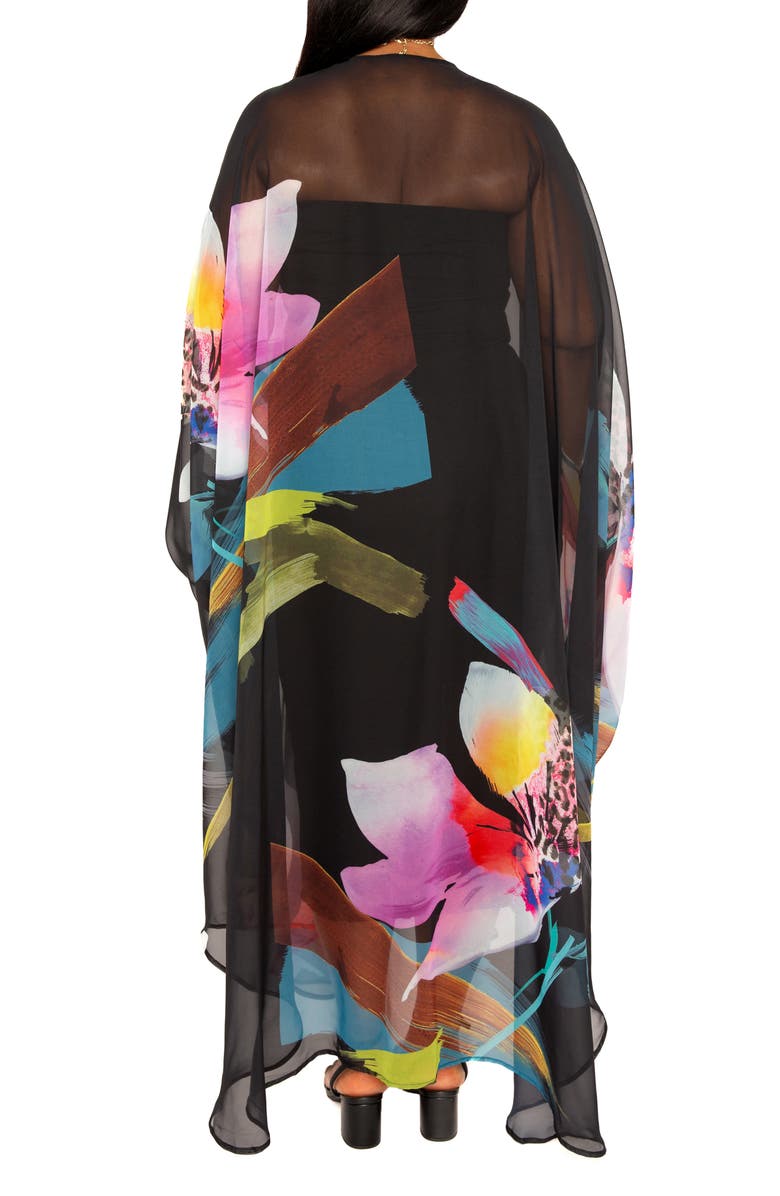 BUXOM COUTURE Floral Robe with Wristband, Alternate, color, Black Multi