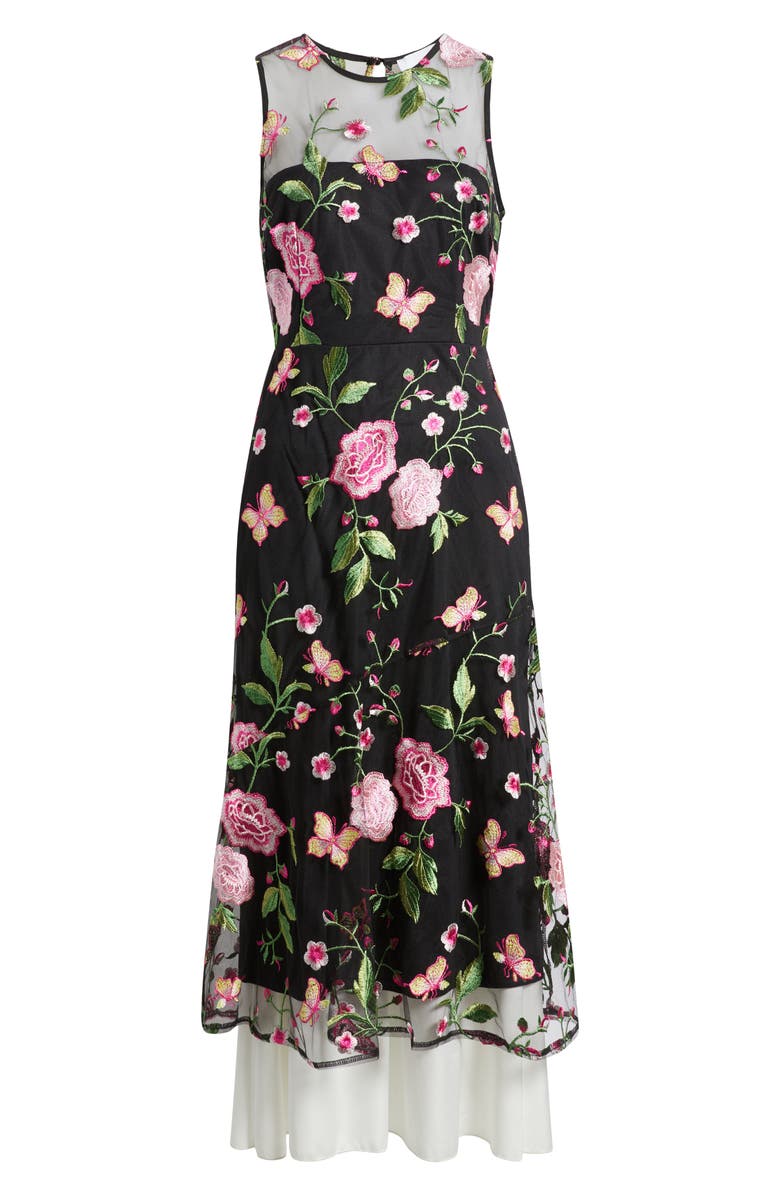 Sam Edelman Butterfly Rose Embroidered Fit & Flare Dress, Alternate, color, Black/ Fuchsia