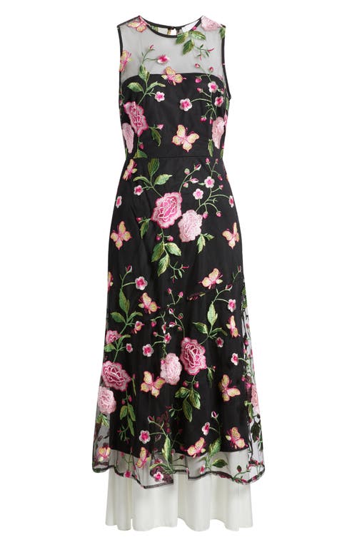SAM EDELMAN SAM EDELMAN BUTTERFLY ROSE EMBROIDERED FIT & FLARE DRESS 