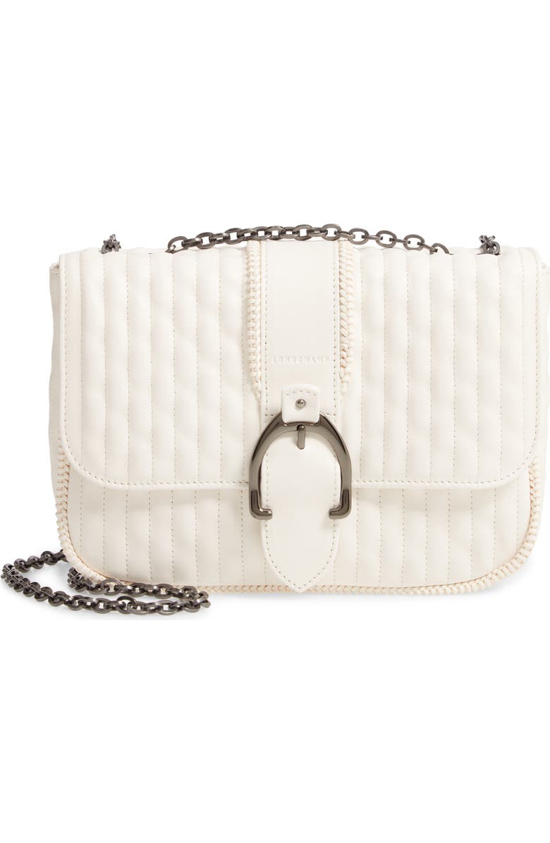 Longchamp Small Leather Crossbody Bag, Main, color, Ecru