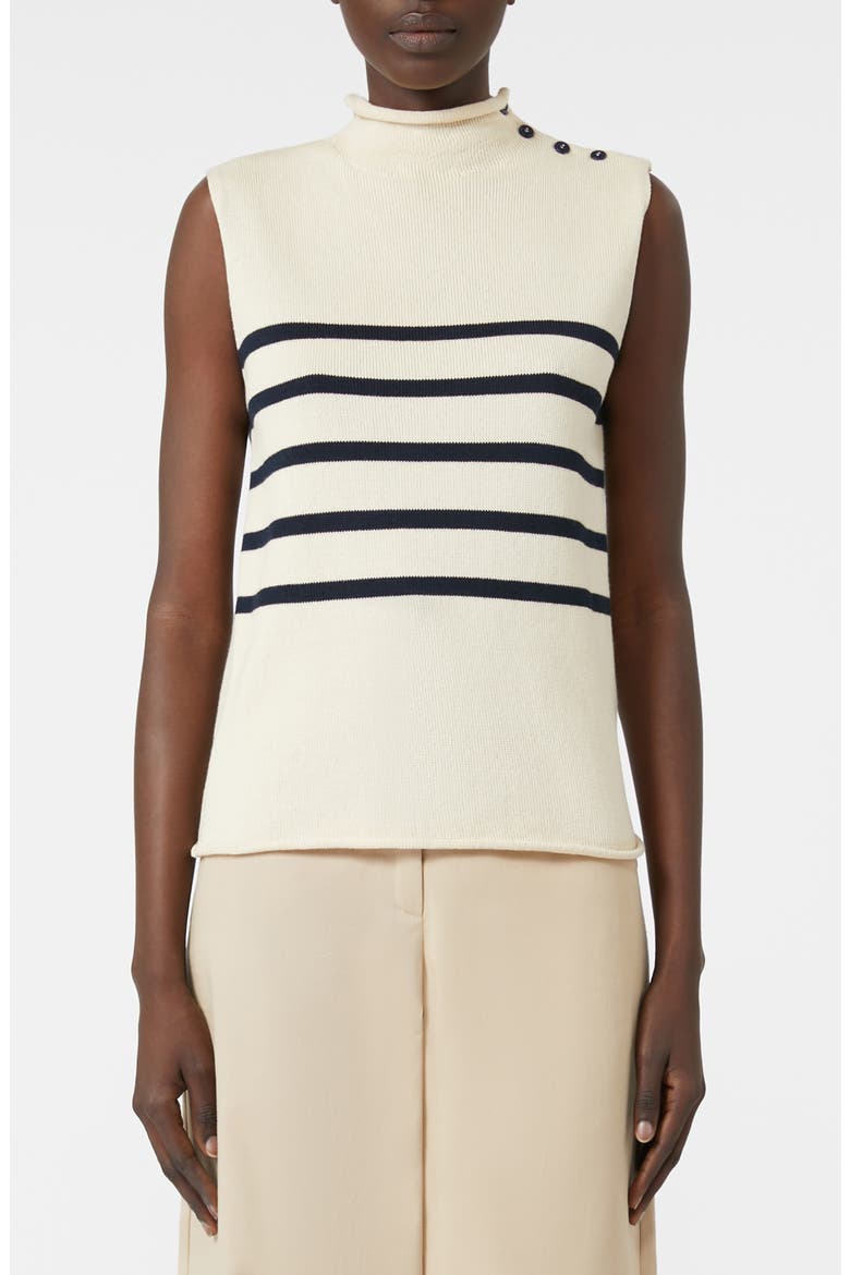 Trofeo Placed Stripe Sleevless Cotton Sweater, Main, color, IVORY