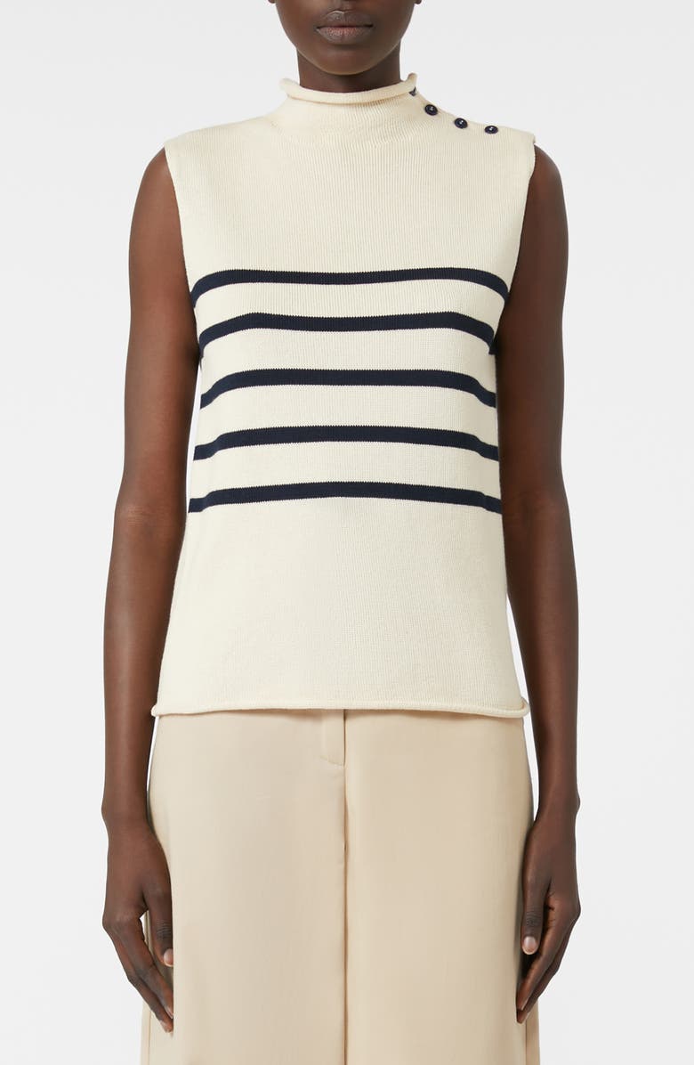 Weekend Max Mara Trofeo Placed Stripe Sleevless Cotton Sweater, Main, color, Ivory