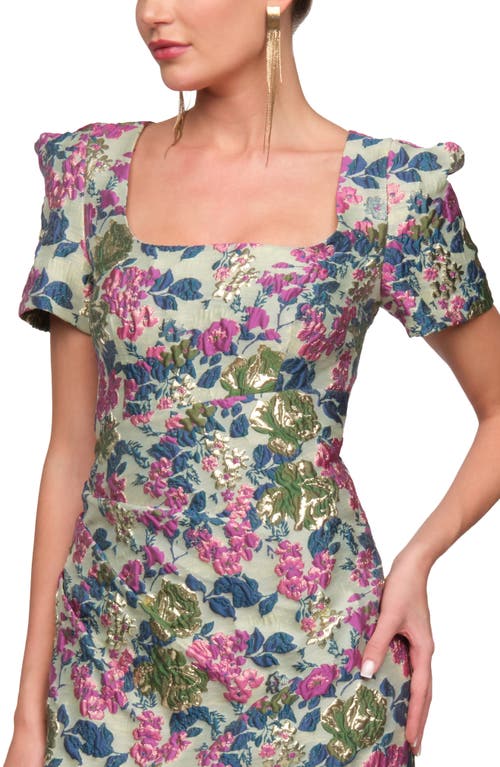 Js Collections Sandy Puff Sleeve Column Gown In Multi
