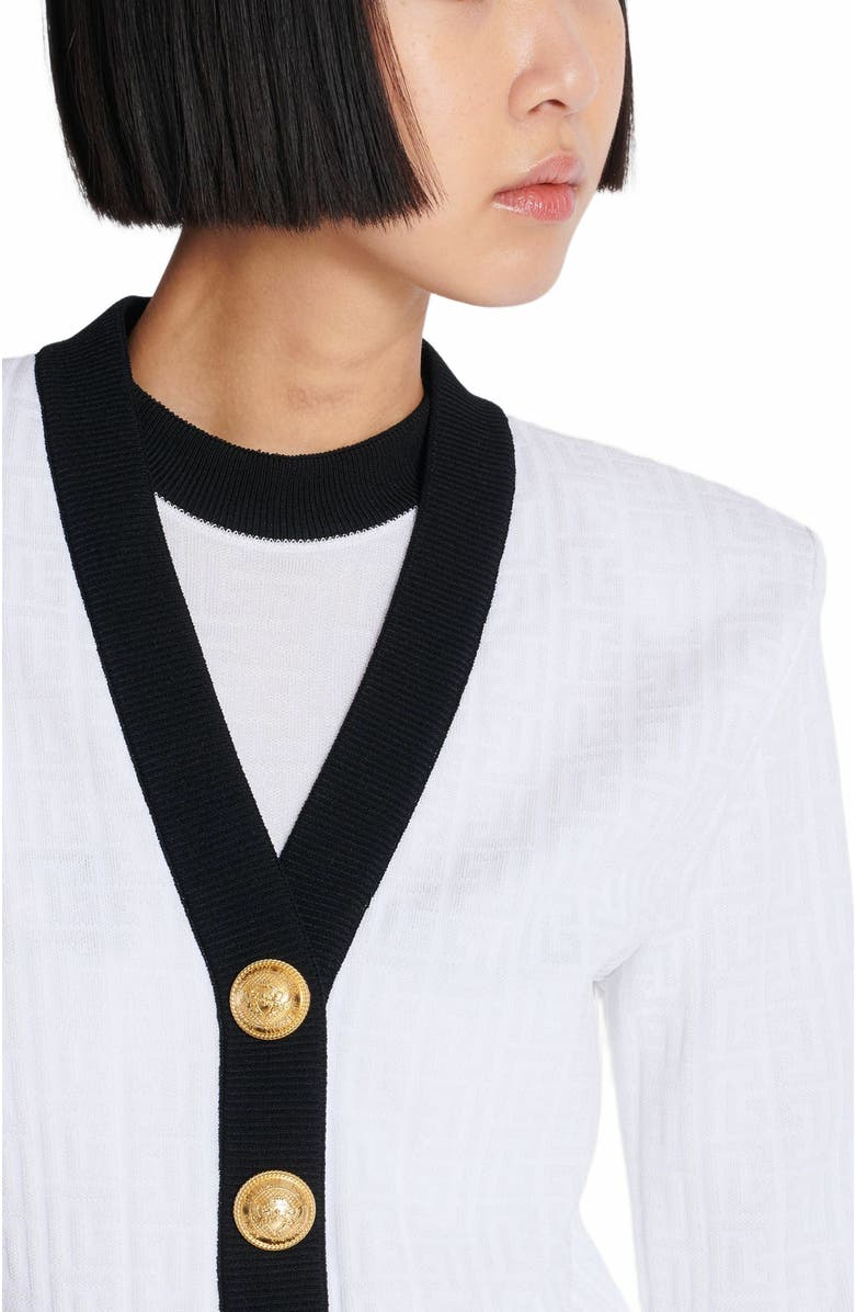 Balmain Two-Tone Monogrammed Knit Cardigan, Alternate, color, 