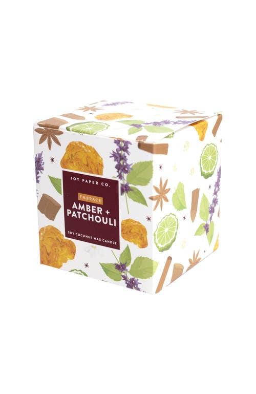 Joy Paper Co. Embrace Amber Patchouli Coconut Soy Candle In White Glass