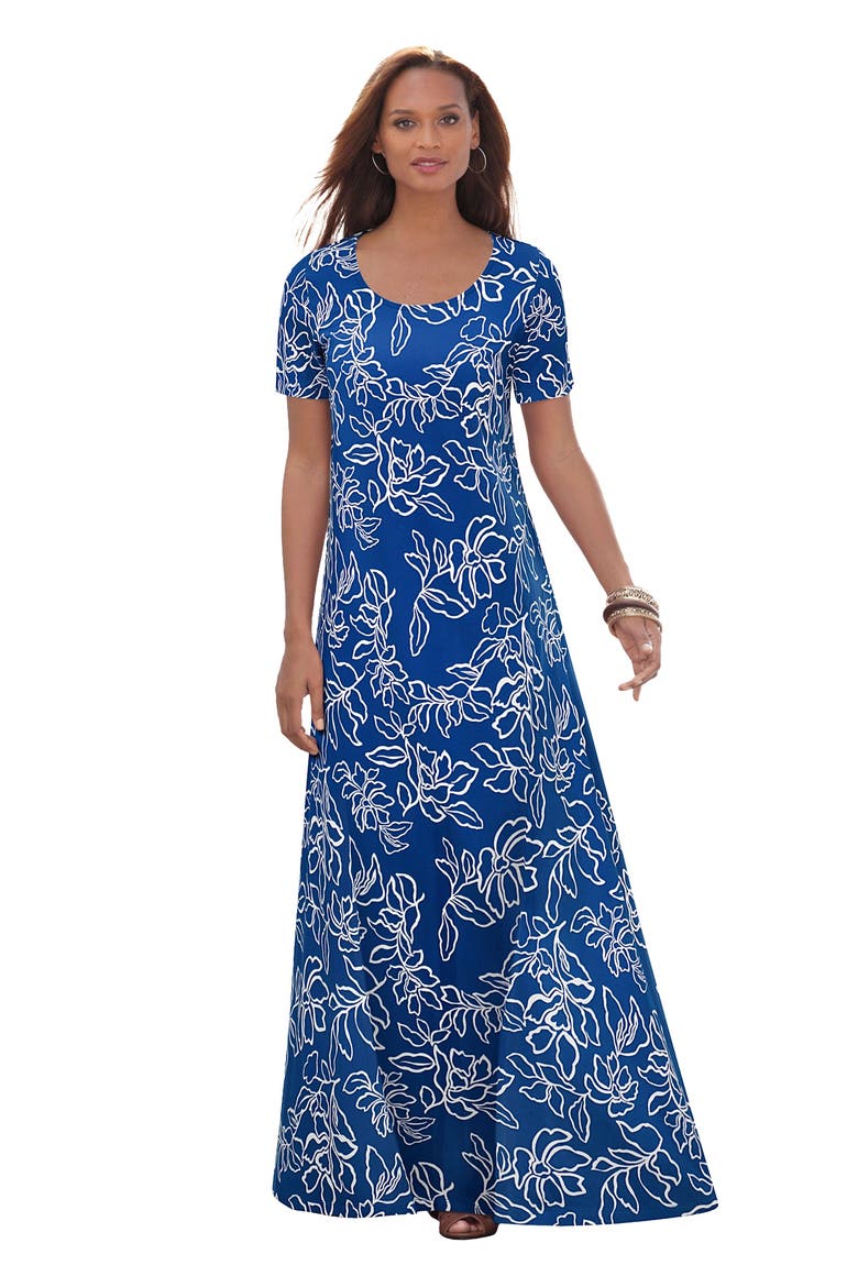 Stretch Cotton T-Shirt Maxi Dress, Main, color, DARK SAPPHIRE FLORAL
