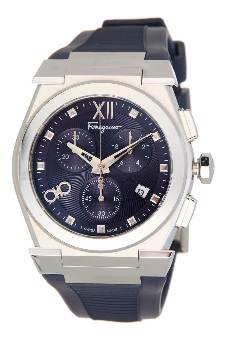 Vega Silicone Strap Chronograph Watch, 40mm, Main, color, BLUE/ STAINLESS STEEL