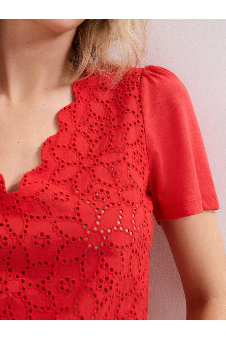 Freya Scallop V-Neck T-Shirt, Alternate, color, Red