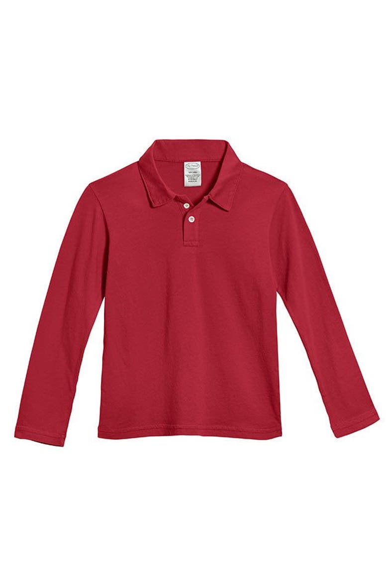 Baby Boys 100% Cotton Knit Jersey 2-Button Long Sleeve Polo, Main, color, Red
