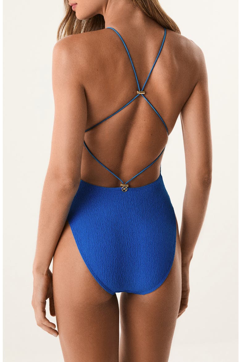 Pixie High Neck One-Piece Swimsuit, Alternate, color, BLUE