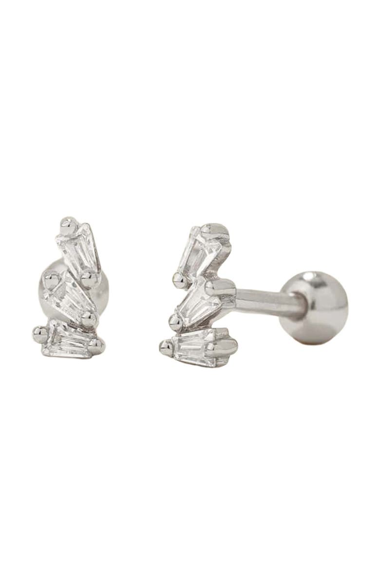 MADE BY MARY CZ Triple Baguette Stud Earrings, Main, color, Silver