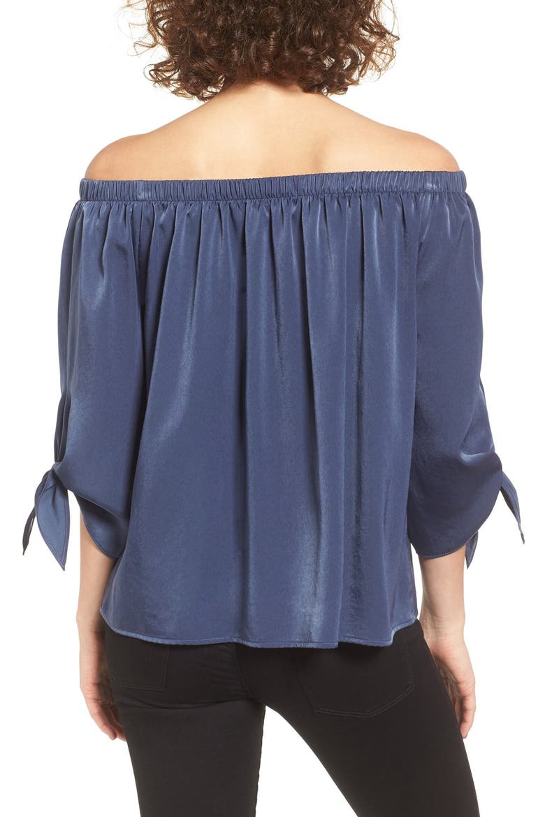 Tie Sleeve Off the Shoulder Top, Alternate, color, NAVY