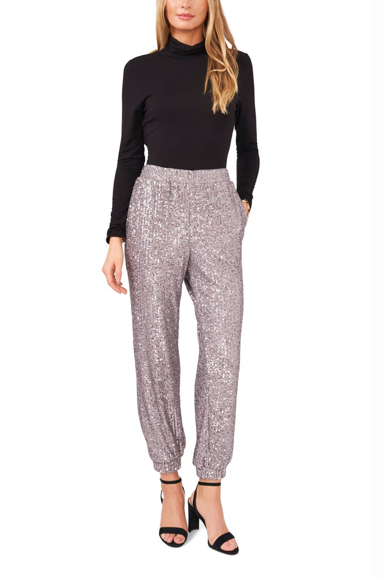 Sequin Pull-On Joggers, Alternate, color, GRANITE