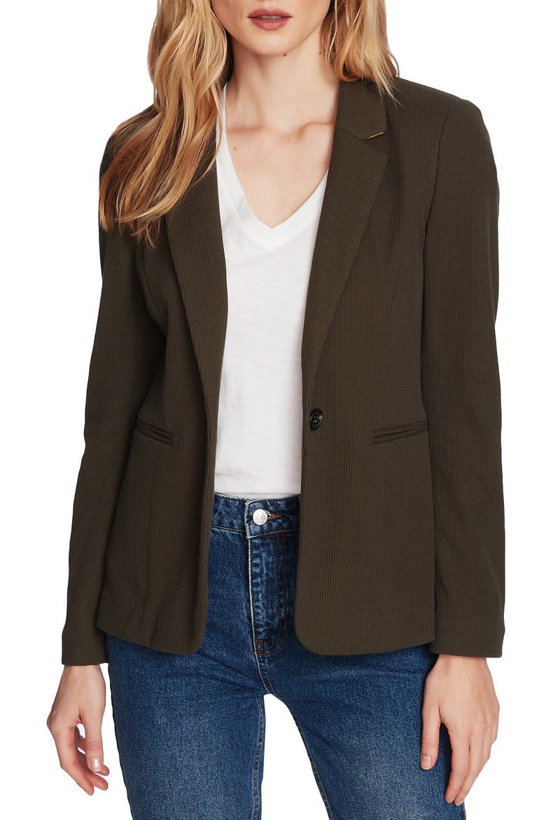 1.STATE Stretch Waffle Knit Blazer, Main, color, OLIVE FERN