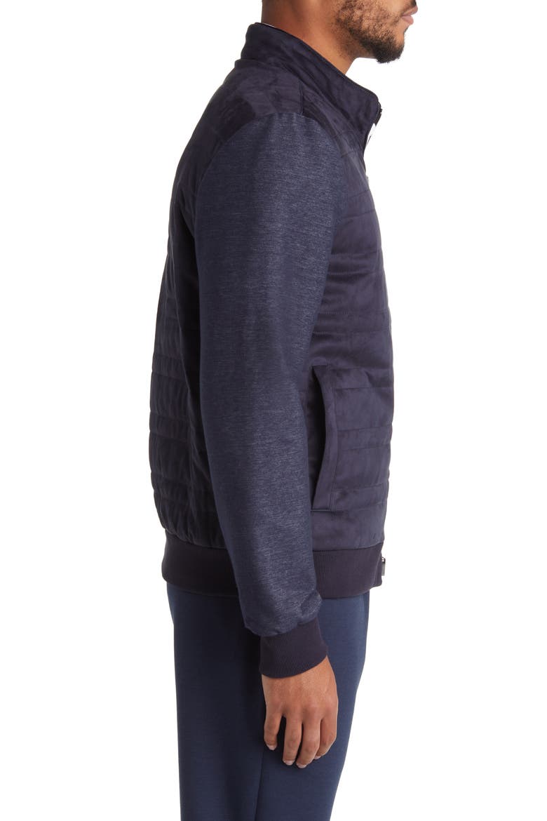 Renoir Mixed Media Faux Suede Quilted Jacket, Alternate, color, NAVY