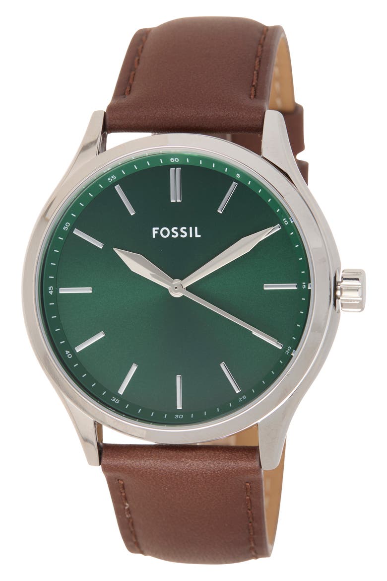 Fenmore Three-Hand Quartz Leather Strap Watch, 44mm, Main, color, SILVER