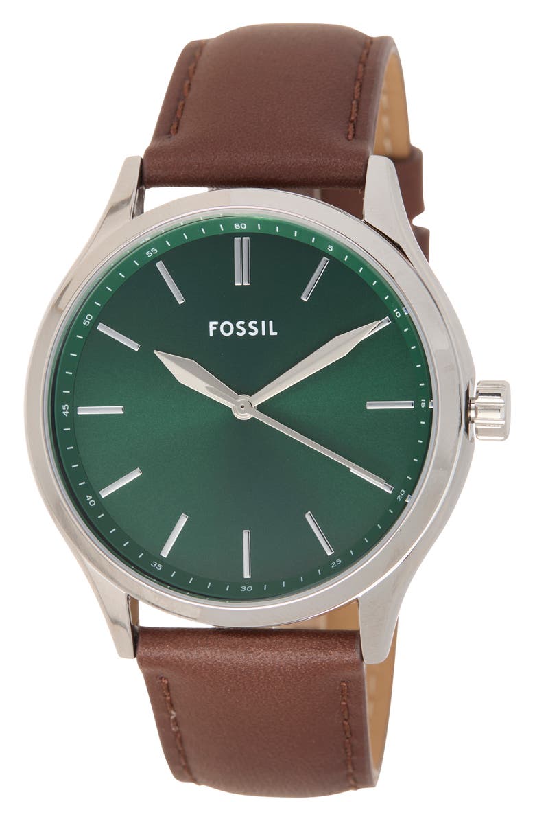 Fossil Fenmore Three-Hand Quartz Leather Strap Watch, 44mm, Main, color, Silver