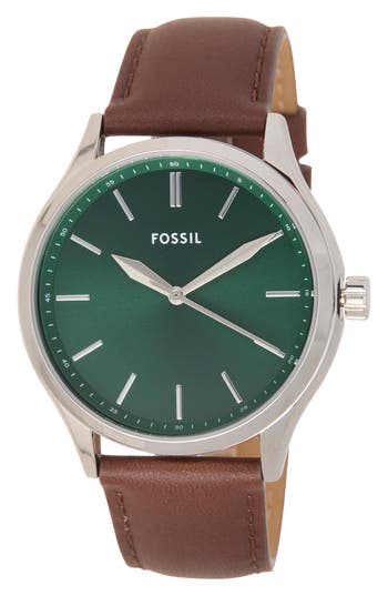 Fossil Fenmore Three-hand Quartz Leather Strap Watch, 44mm In Green