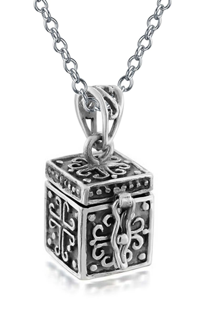 BLING JEWELRY Sterling Silver Ornate Prayer Box Pendant Necklace, Main, color, 