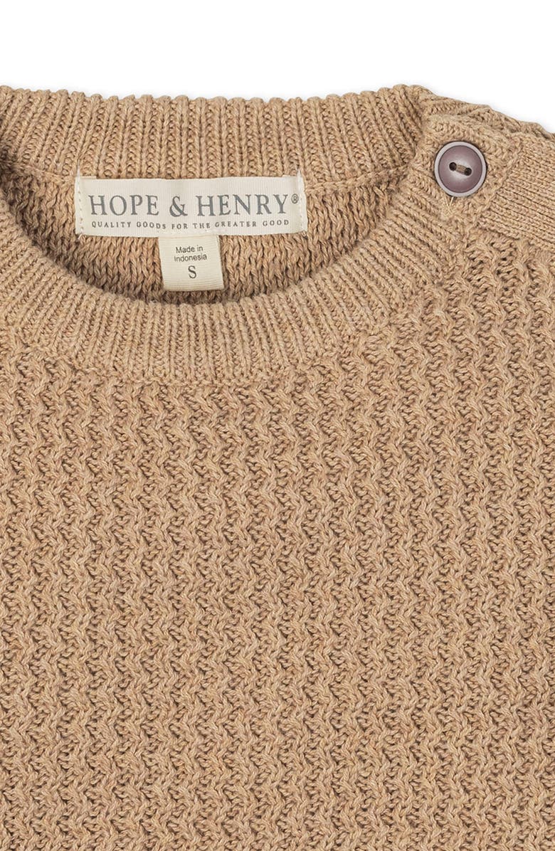 Hope & Henry Kids' Organic Long Sleeve Crewneck Sweater with Buttons, Alternate, color, Camel Heather Herringbone