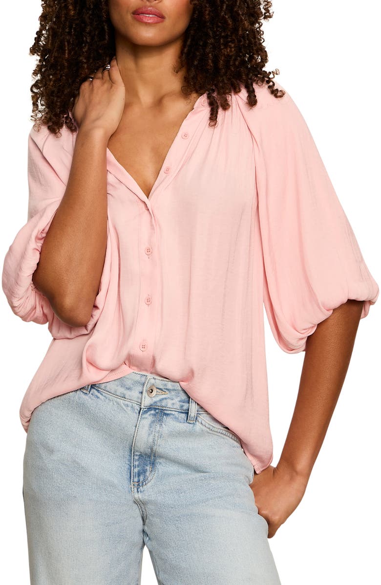 Sanctuary Plenty of Love Crinkle Button-Up Top, Alternate, color, Light Bloom Pink