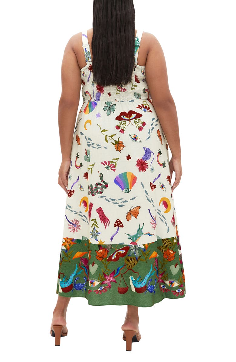 City Chic Annabel Print Ruffle Hem Sleeveless Maxi Dress, Alternate, color, Dreamscape Placement