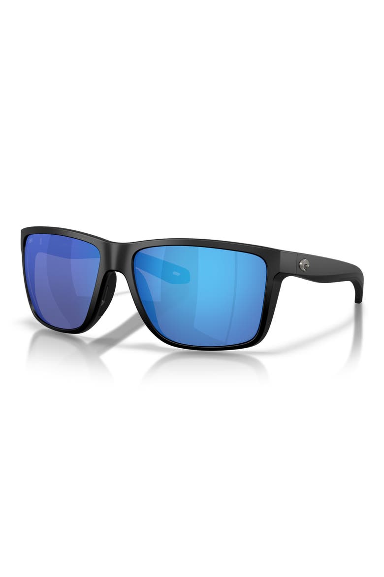 Broadbill II XL 62mm Polarized Oversize Rectangular Sunglasses, Alternate, color, MATTE BLACK / BLUE MIRROR