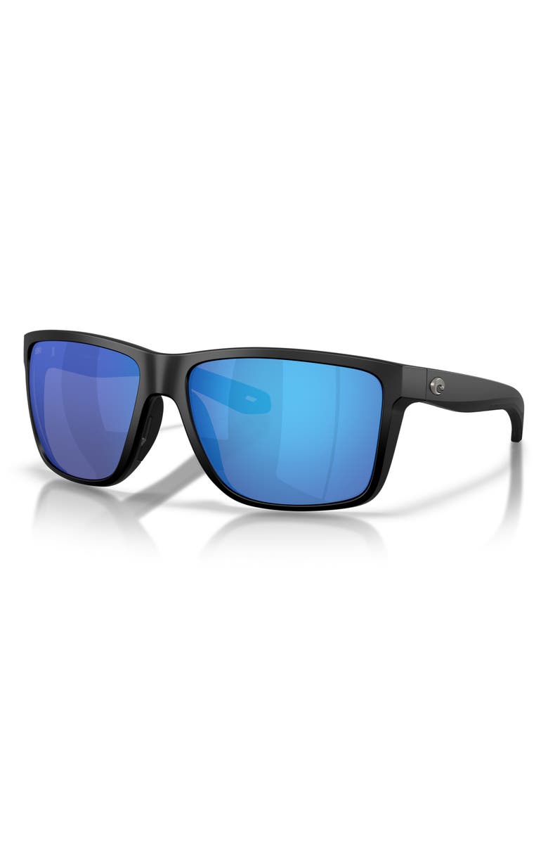 Costa Del Mar Broadbill II XL 62mm Polarized Oversize Rectangular Sunglasses, Alternate, color, Matte Black / Blue Mirror