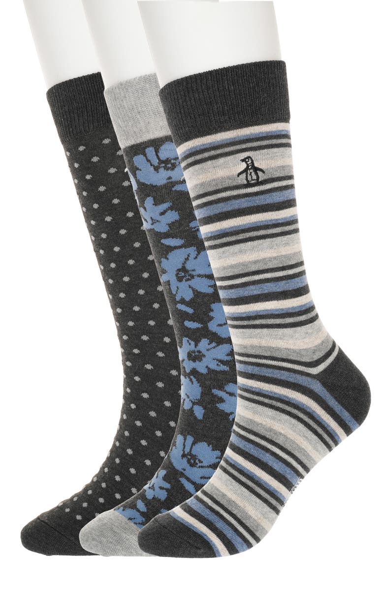 Original Penguin Wrigley 3-Pack Assorted Crew Socks, Main, color, Black