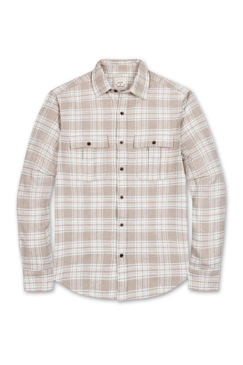 Organic Flannel Double Pocket Button Down Shirt, Alternate, color, Taupe Heirloom Plaid