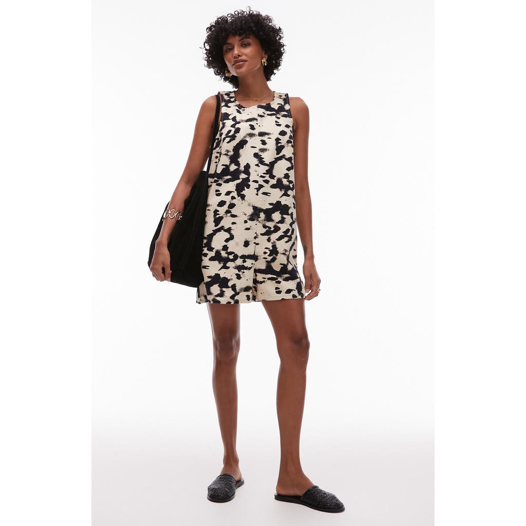 Topshop Animal Print Cotton Romper In Black