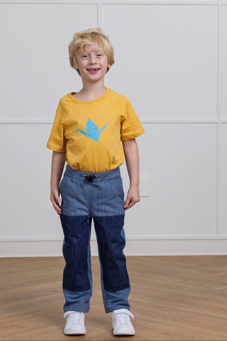 Kids' Organic Cotton Paper Crane Graphic T-Shirt, Alternate, color, Ocher
