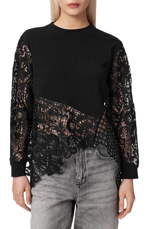 AllSaints Malorie Long Sleeve Lace Shirt in Black at Nordstrom, Size Small
