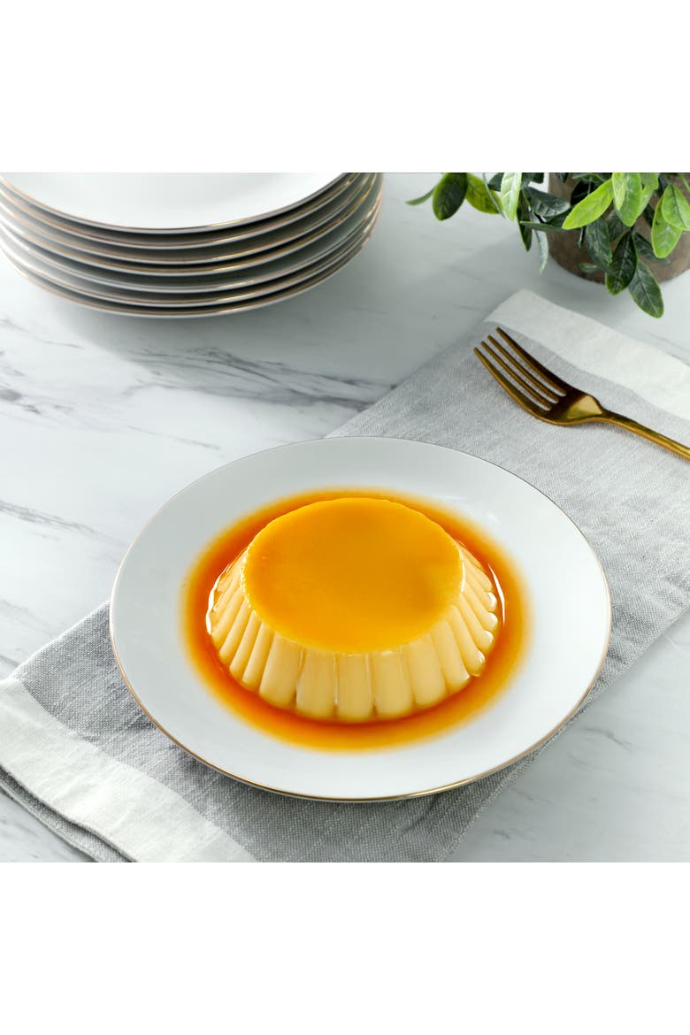 8 Piece 7.5 Inch Gold Banded Ceramic Dessert Plate Set, Alternate, color, Gold