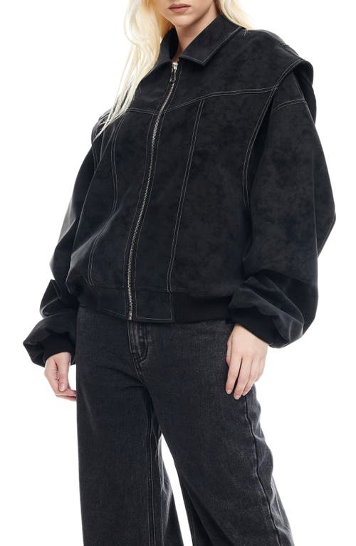 Lioness Vista Faux Suede Bomber Jacket In Black
