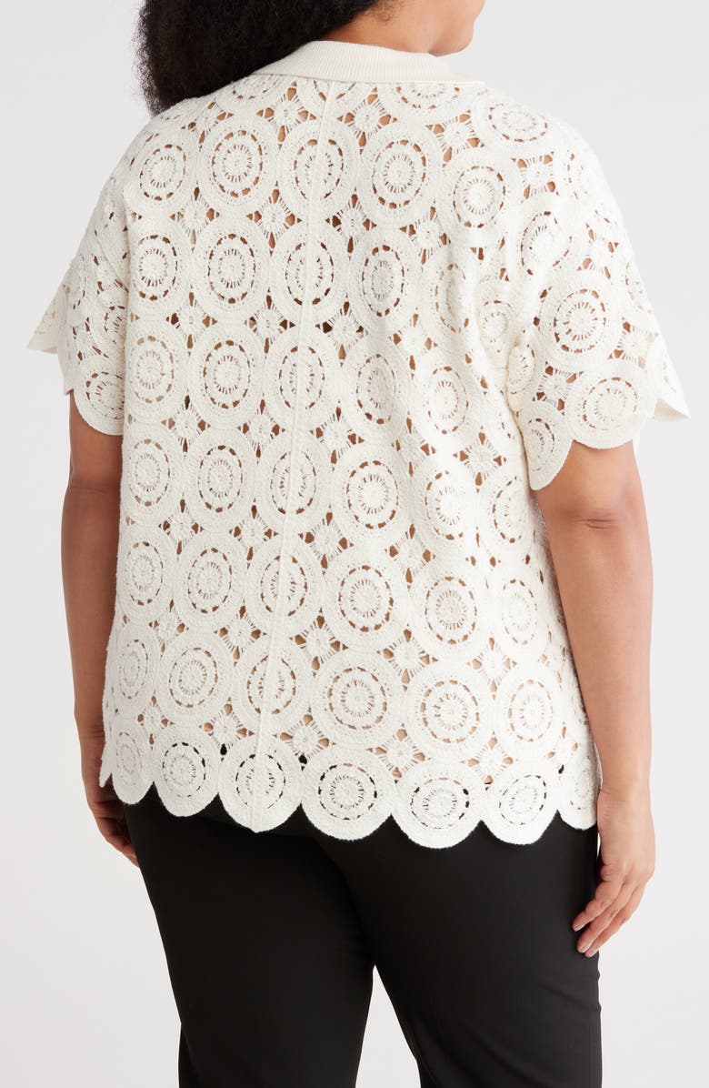 T Tahari Short Sleeve Mosaic Crochet Cardigan, Alternate, color, Ivory / Natural