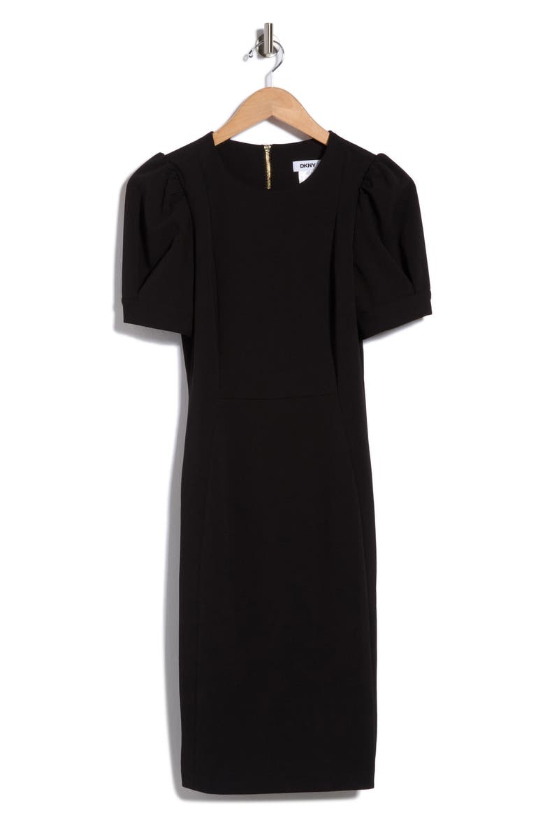 Puff Short Sleeve Sheath Dress, Alternate, color, BLACK