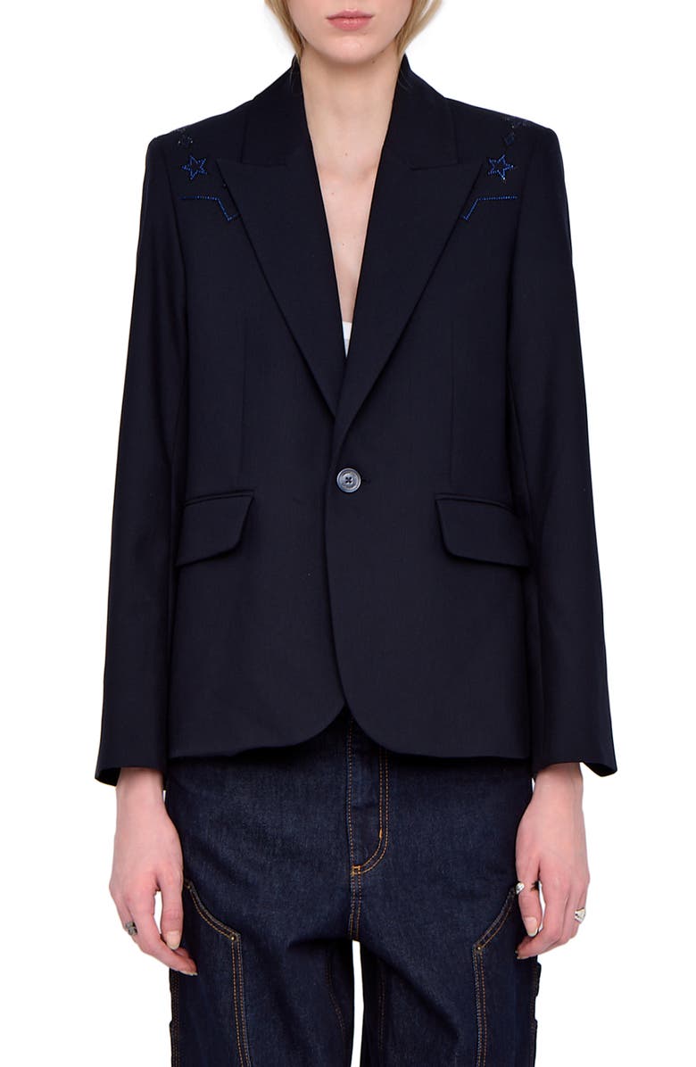 Zadig & Voltaire Tailleur Crystal Embellished Blazer, Main, color, Encre