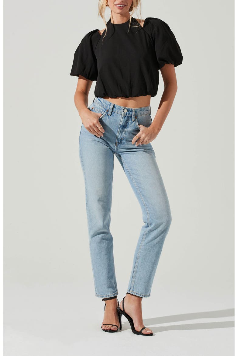 Tie Neck Cutout Crop Top, Alternate, color, BLACK