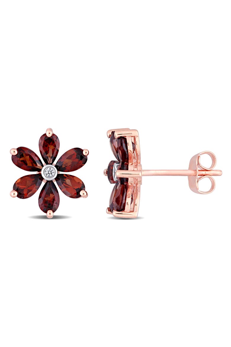 Garnet & Diamond Floral Stud Earrings 10k, Main, color, Garnet