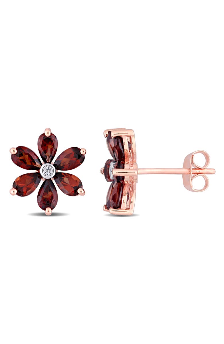 Julianna B. Garnet & Diamond Floral Stud Earrings 10k, Main, color, Garnet
